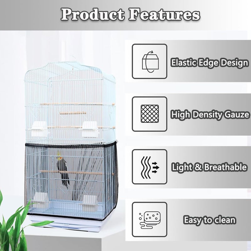 PUSNMI Bird Cage Seed Catcher, Bird Cage Net Cover Adjustable Bird Cage Netting Seed Catcher for Bird Cages Seed Catcher Guard Net Cover Bird Cage Skirt for Parrot Parakeet Macaw Round Square Cages - Black - Image 3