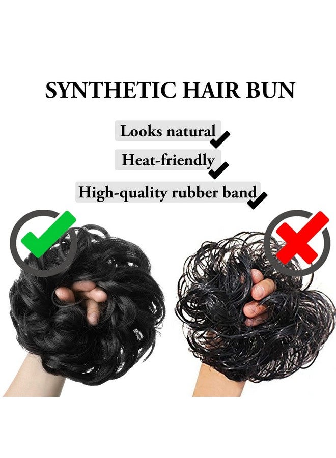 SARLA 2PCS Messy Hair Bun Hair Pieces Wavy Curly Synthetic Updo Fake Scrunchies Ponytail Extension for Women Dark Brown/Beach Blonde Highlight - Image 5