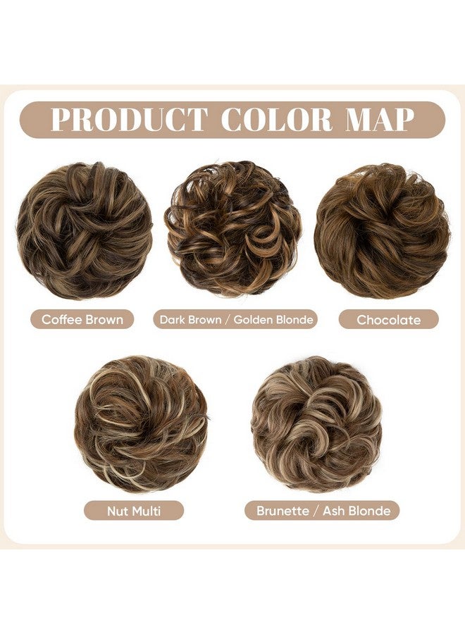 SARLA 2PCS Messy Hair Bun Hair Pieces Wavy Curly Synthetic Updo Fake Scrunchies Ponytail Extension for Women Dark Brown/Beach Blonde Highlight - Image 3