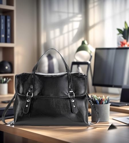 My Friday myfriday Leather Messenger Bag for Women Vintage Briefcase Small Office Bag Crossbody Work Bag Business Satchel Shoulder Bag (Black) - Image 3