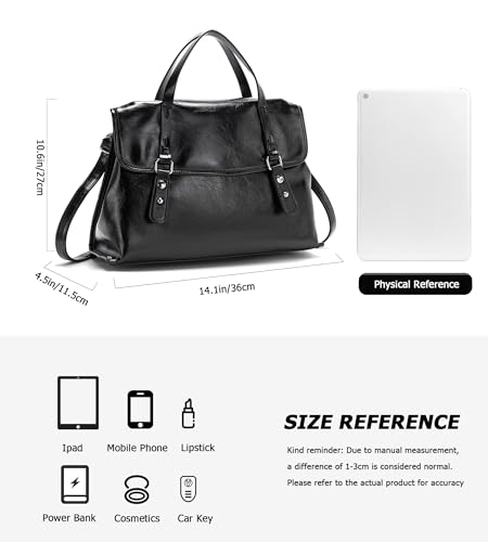 My Friday myfriday Leather Messenger Bag for Women Vintage Briefcase Small Office Bag Crossbody Work Bag Business Satchel Shoulder Bag (Black) - Image 4