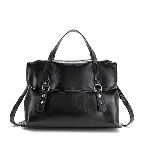 My Friday myfriday Leather Messenger Bag for Women Vintage Briefcase Small Office Bag Crossbody Work Bag Business Satchel Shoulder Bag (Black) - Image 1