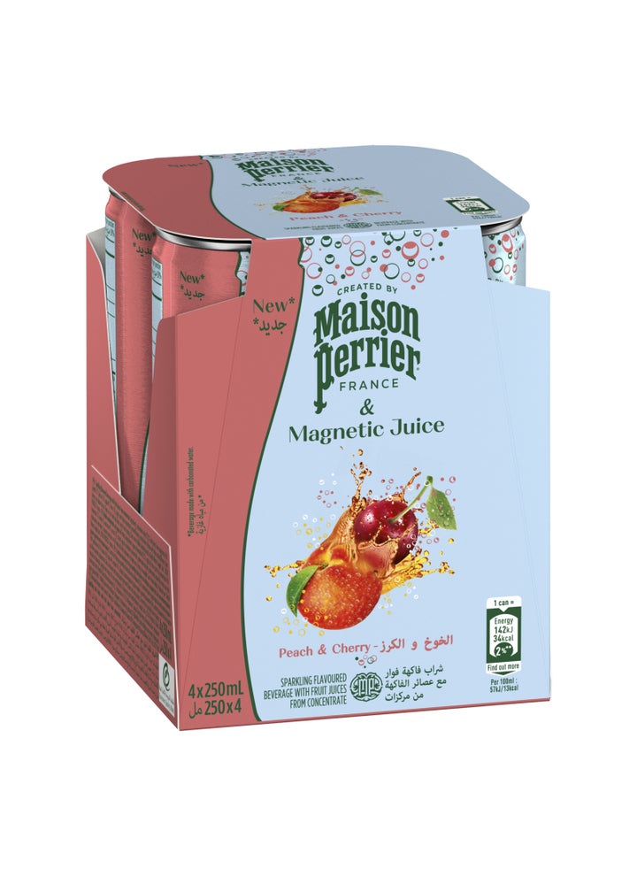 Maison Perrier & Magnetic Juice Peach & Cherry, Sparkling Water, 250 ml x 4