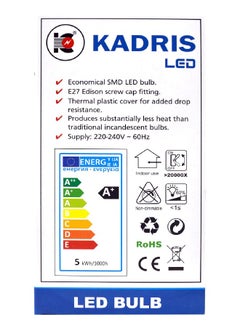 KADRIS LED Bulb 5W LA-2032, 6500K Cool Daylight (White) Power Saving Plastic-coated Aluminum, C220-240V 50-60HZ, 300 Degrees Projection Beam Angle, BMTC latest Generation Chip  - Image 4