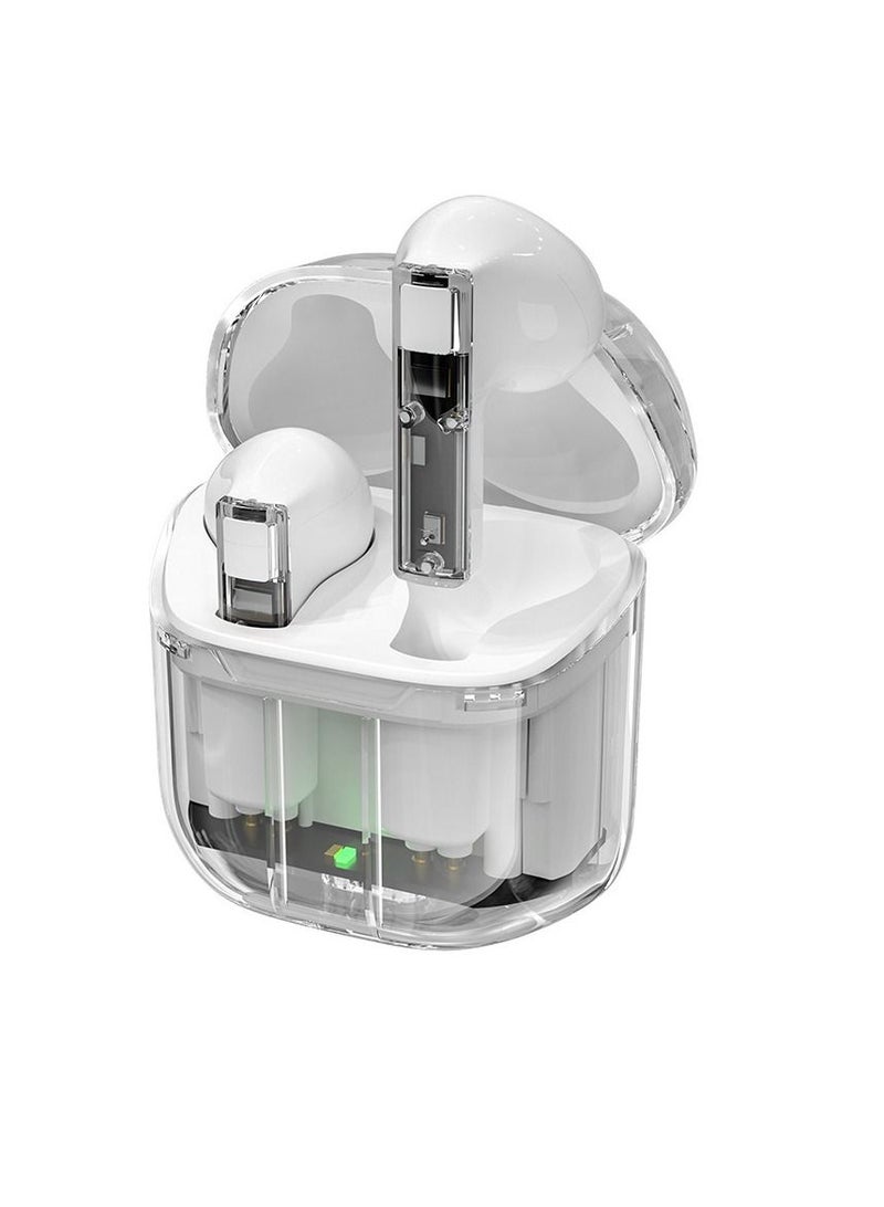 M MIAOYAN M MIAOYAN (YX06) Fashion Transparent Bluetooth Headphones Earplugs Sports Headphones Gaming Cool Trendy Bluetooth Headphones Noise Canceling Headphones (White)  - Image 1