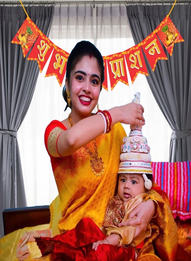 ووبوكس لافتة WOBBOX Annaprashan Bunting Banner الهندية، Shubh Annaprashan، لون أحمر وذهبي، قطعة تزيين - Image 5