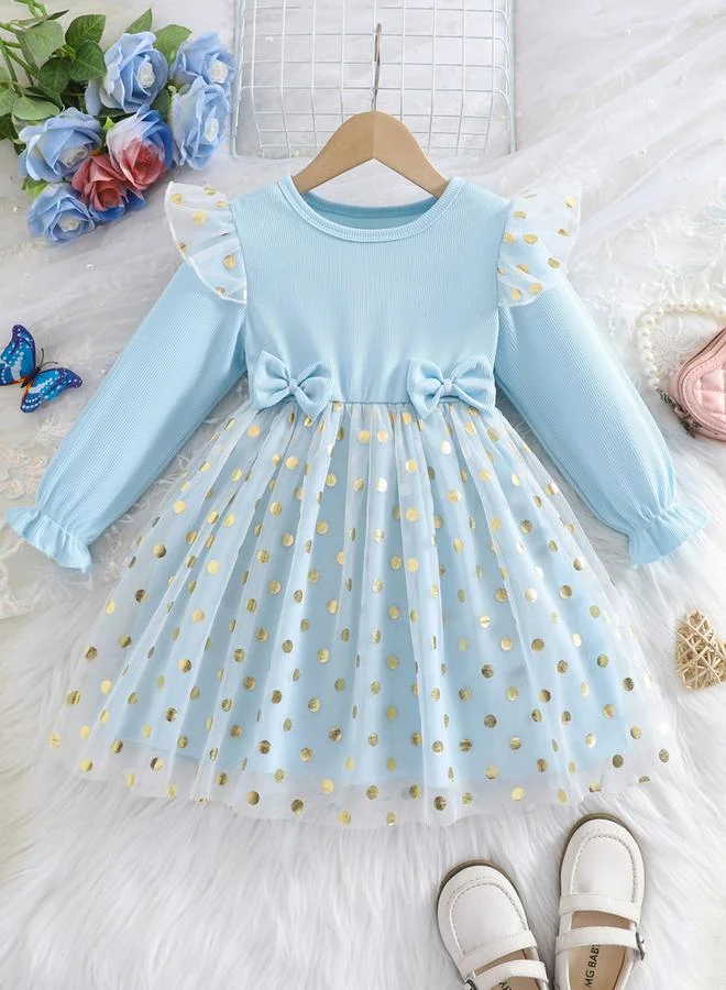 تايك تو Take Two Bow Detail Ruffled Long Sleeve Mesh Dress