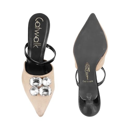 Catwalk Women Stylised Open Back Kitten Heels | For Women & Girls (Beige,5 UK) - Image 3