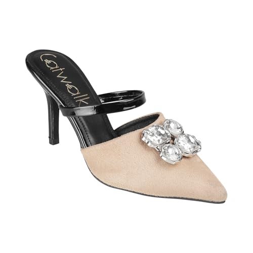 Catwalk Women Stylised Open Back Kitten Heels | For Women & Girls (Beige,5 UK) - Image 1
