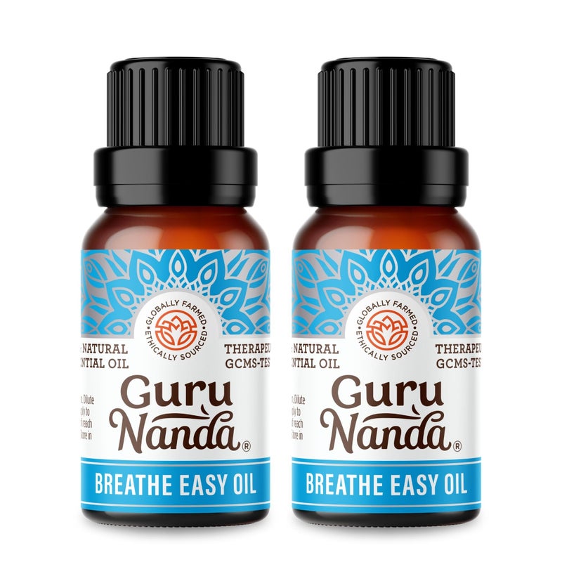 GuruNanda Breathe Easy Essential Oil (2x0.5 Fl Oz) - 100% Pure & Undiluted Aromatherapy Oil for Diffusers - Aids in Congestion for Easier Breathing - Image 1