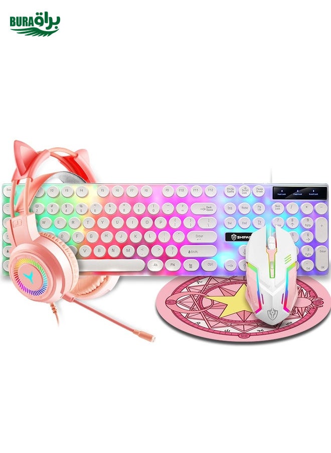 BURAQ Shipadoo LD-122 4 in 1 Girly Glowing Keyboard + Mouse + Earphone + Mouse Pad Set(Pink Punk)  - Image 2