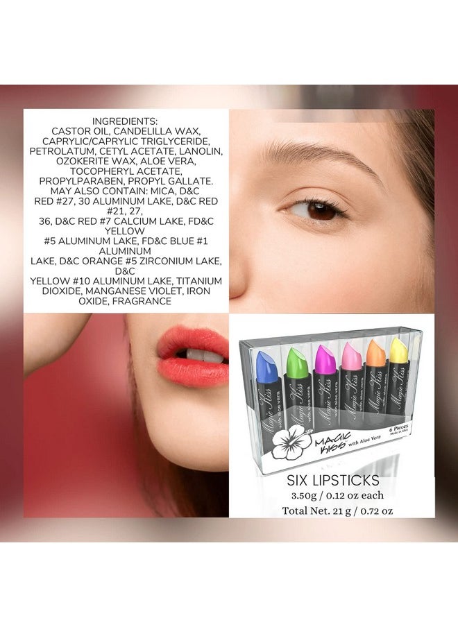 Magic Kiss - Color Changing Matte 6 Piece Lipstick Set Infused With Aloe Vera Made In Usa (Colors Of Aloha 1) - Image 1