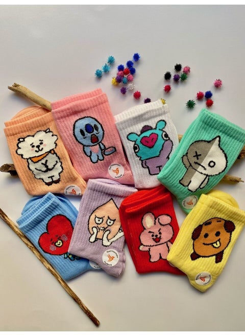 My Sock World 8-Piece Bts Emoji Colorful Design Socks Set