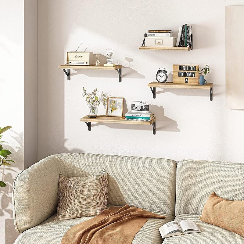 Antole Wooden Wall Floating Shelves,4 Set of Rustic Wood Wall Mounted Shelf,Floating Book Shelves Hanging Wall Shelf for Wall,Wood Wall Storage Shelves for Bedroom, Living Room - Image 2