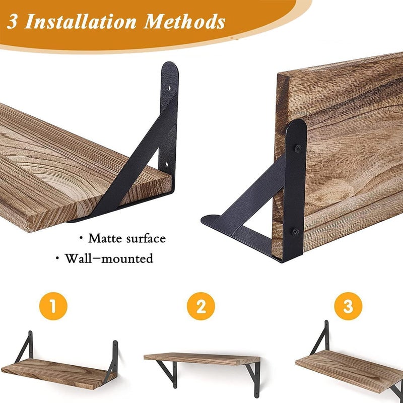 Antole Wooden Wall Floating Shelves,4 Set of Rustic Wood Wall Mounted Shelf,Floating Book Shelves Hanging Wall Shelf for Wall,Wood Wall Storage Shelves for Bedroom, Living Room - Image 4