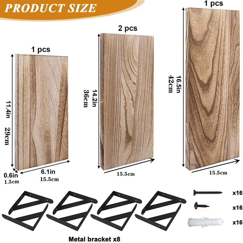 Antole Wooden Wall Floating Shelves,4 Set of Rustic Wood Wall Mounted Shelf,Floating Book Shelves Hanging Wall Shelf for Wall,Wood Wall Storage Shelves for Bedroom, Living Room - Image 3