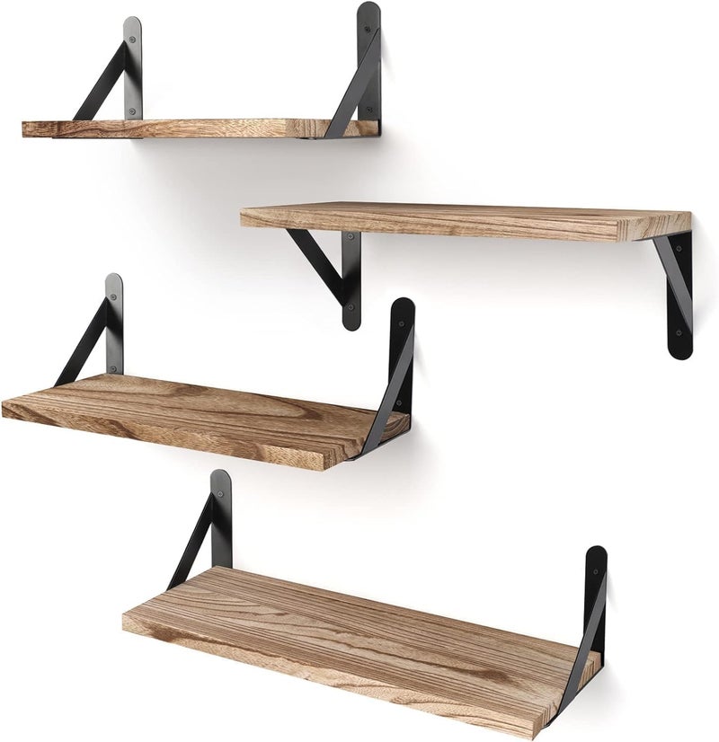 Antole Wooden Wall Floating Shelves,4 Set of Rustic Wood Wall Mounted Shelf,Floating Book Shelves Hanging Wall Shelf for Wall,Wood Wall Storage Shelves for Bedroom, Living Room - Image 1