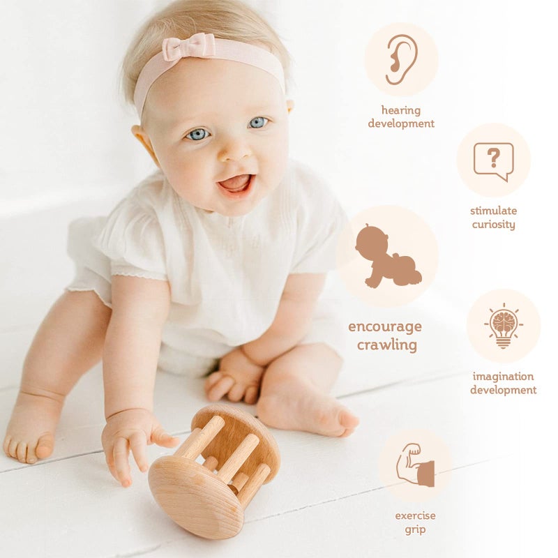 Promise Babe Infant Gym Organic Wooden Rattle Wooden Bells Rattles Nursing Shower Gifts Waldorf Toys - Image 2