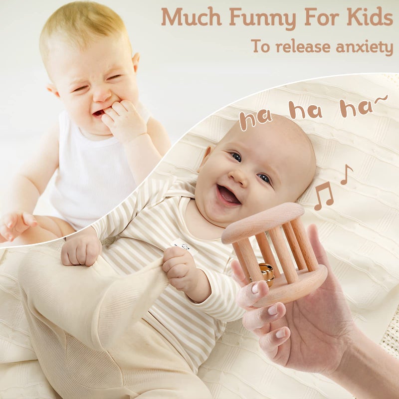 Promise Babe Infant Gym Organic Wooden Rattle Wooden Bells Rattles Nursing Shower Gifts Waldorf Toys - Image 3