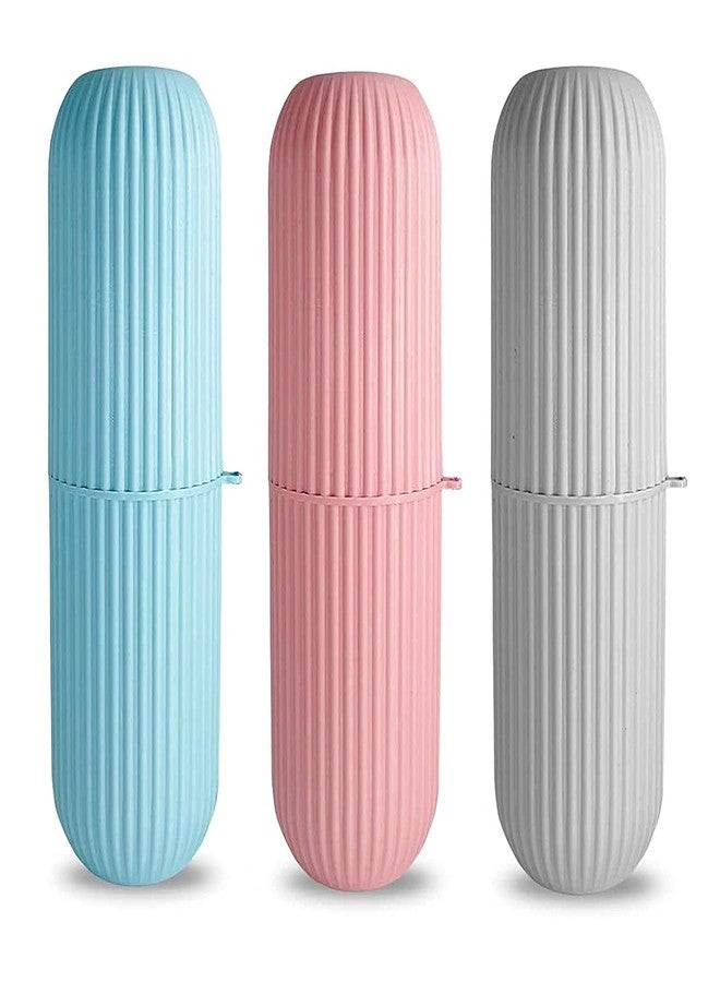 TECHNOWAYS SOLUTION TECHNOWAYS SOLUTION Capsule Shape Travel Toothbrush Toothpaste Case Holder Portable Toothbrush Storage Plastic Toothbrush Holder.(Pack of 3) Multi-Coloured - Image 1