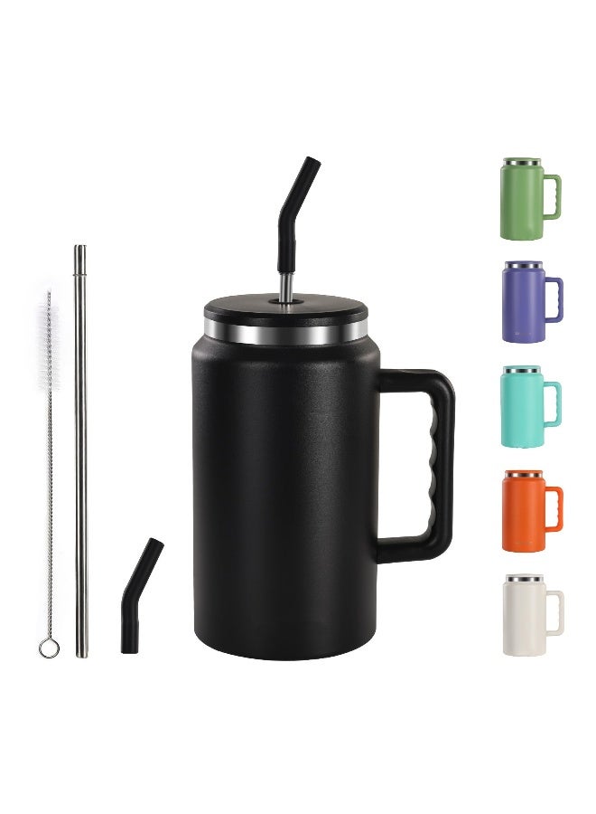 Insulated Coffee, Mug 50 oz Tumbler with Handle - Metal Straws - Vacuum Insulated Tumbler Stainless Steel Insulated Cup Water Bottle Coffee Travel Mug Spill Proof Leak Proof Reusable Large Tumblers - Image 1