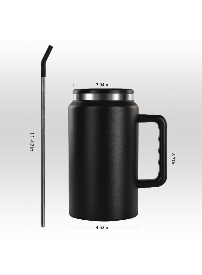 Insulated Coffee, Mug 50 oz Tumbler with Handle - Metal Straws - Vacuum Insulated Tumbler Stainless Steel Insulated Cup Water Bottle Coffee Travel Mug Spill Proof Leak Proof Reusable Large Tumblers - Image 2