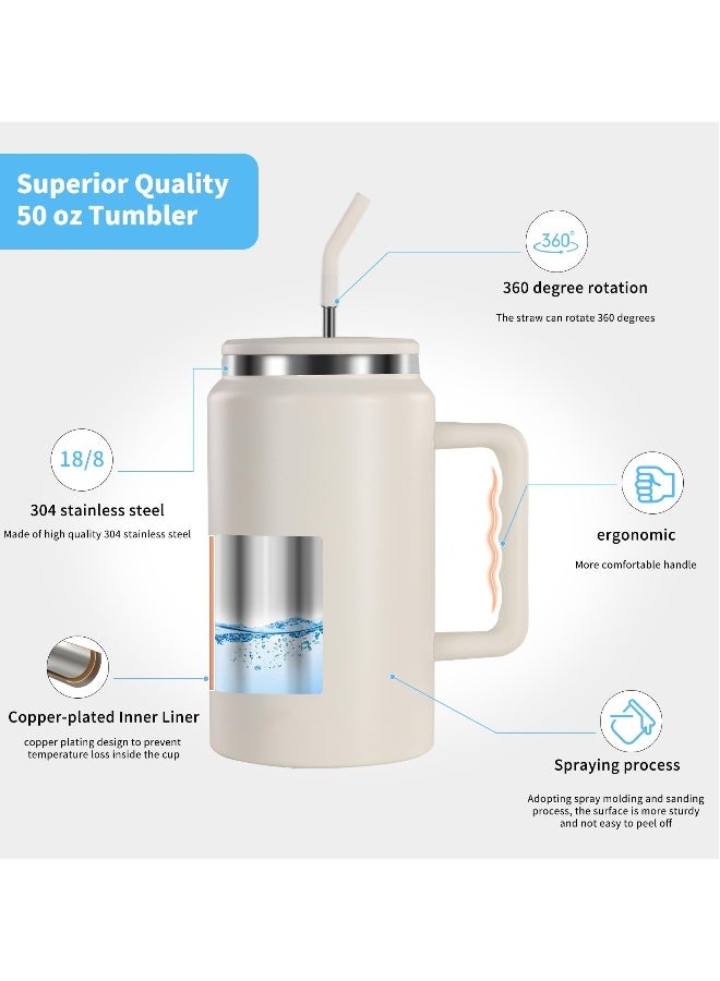 Insulated Coffee, Mug 50 oz Tumbler with Handle - Metal Straws - Vacuum Insulated Tumbler Stainless Steel Insulated Cup Water Bottle Coffee Travel Mug Spill Proof Leak Proof Reusable Large Tumblers - Image 3