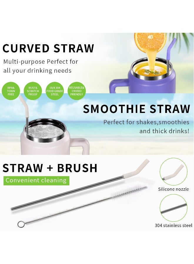 Insulated Coffee, Mug 50 oz Tumbler with Handle - Metal Straws - Vacuum Insulated Tumbler Stainless Steel Insulated Cup Water Bottle Coffee Travel Mug Spill Proof Leak Proof Reusable Large Tumblers - Image 5