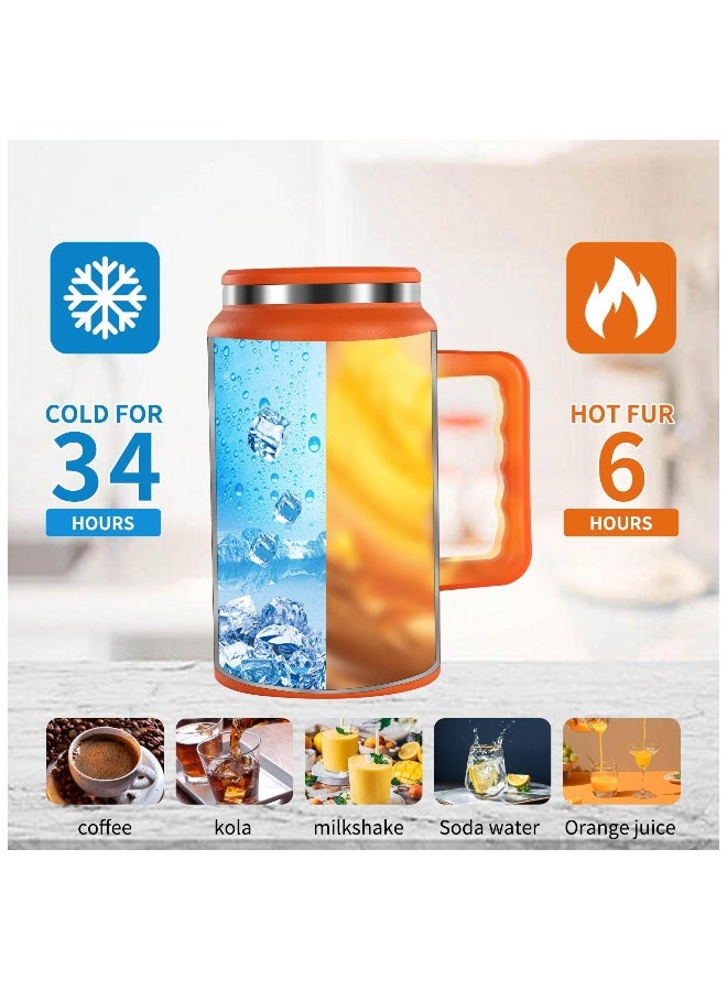 Insulated Coffee, Mug 50 oz Tumbler with Handle - Metal Straws - Vacuum Insulated Tumbler Stainless Steel Insulated Cup Water Bottle Coffee Travel Mug Spill Proof Leak Proof Reusable Large Tumblers - Image 4