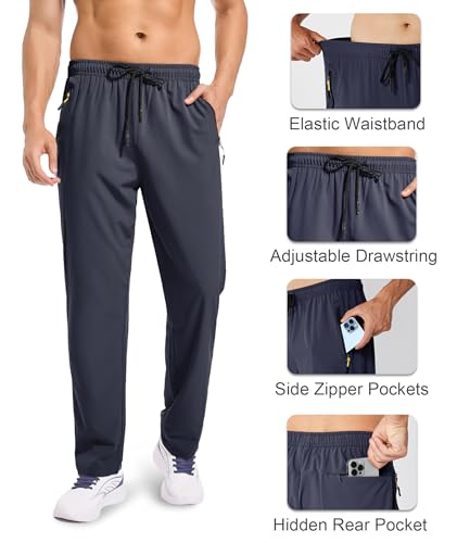 Zoofly Men's Sweatpants Lightweight Workout Pants with Zipper Pockets Elastic Waist Athletic Pants for Men Exercise Jogging Hiking Black Cool Grey 2XL - Image 5