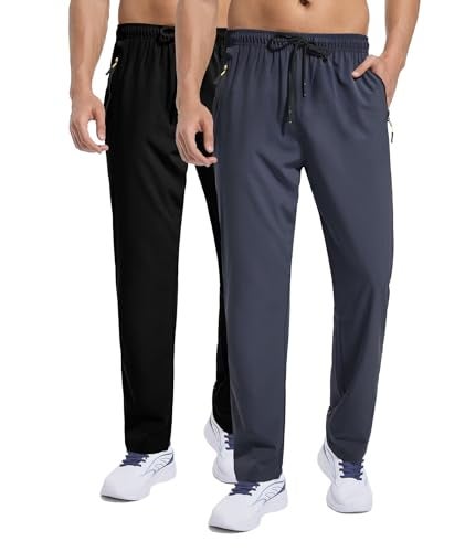 Zoofly Men's Sweatpants Lightweight Workout Pants with Zipper Pockets Elastic Waist Athletic Pants for Men Exercise Jogging Hiking Black Cool Grey 2XL - Image 1