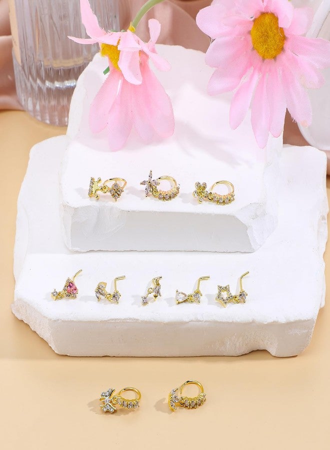 Yolev 10 Pcs Dangle Nose Ring Hoop for Women 20G L Shaped Dangling Nose Stud and Hoop Cute Noses Rings with Charm CZ Indian Piercing Jewelry Cartilage Earring For Women - Image 4