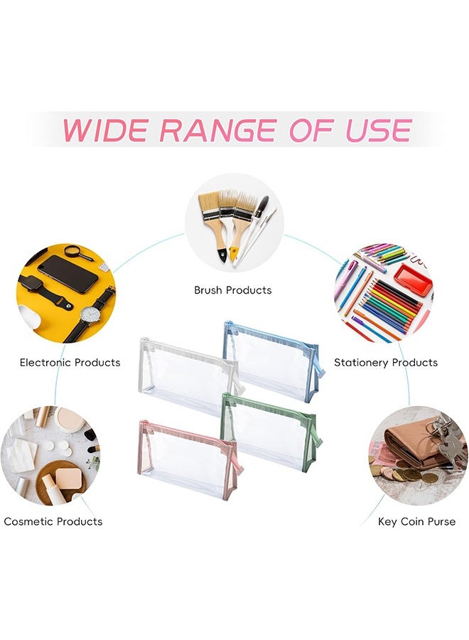 كوانتوم 4 قطع من حافظات أقلام الرصاص، حقيبة أقلام شفافة بسحاب، حقائب مكياج للسفر بسحاب، حقيبة حمام مقاومة للماء - Image 4