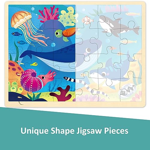 MoinKidz 24 Piece Puzzles for Kids Ages 35 Unique Shape Jigsaw Pieces Ocean Animal Wooden Jigsaw Puzzle for 3 4 5 Year Old Preschool Toddler Puzzle with Storage Tray - Image 5