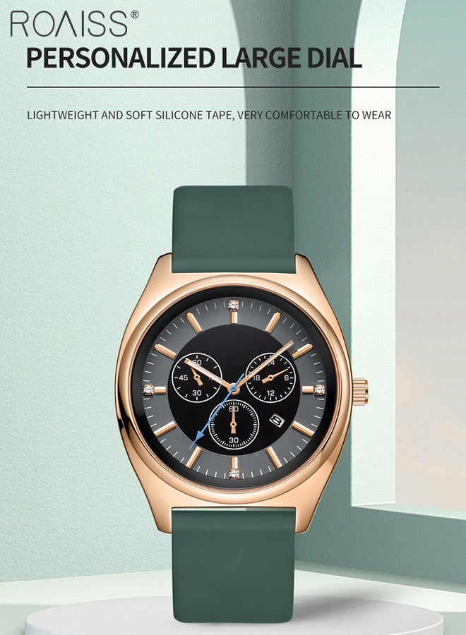 roaiss Women's Silicone Strap Quartz Watch, Analog Display Round Dial with Decorative Sub-dials, Waterproof Luminous Luxurious Wristwatch as Gift for Ladies - Image 3