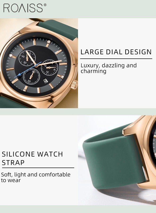 roaiss Women's Silicone Strap Quartz Watch, Analog Display Round Dial with Decorative Sub-dials, Waterproof Luminous Luxurious Wristwatch as Gift for Ladies - Image 5