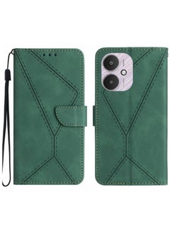 HuHa Case Cover For Xiaomi Redmi 13C 5G Stitching Embossed Leather Phone Case Green 