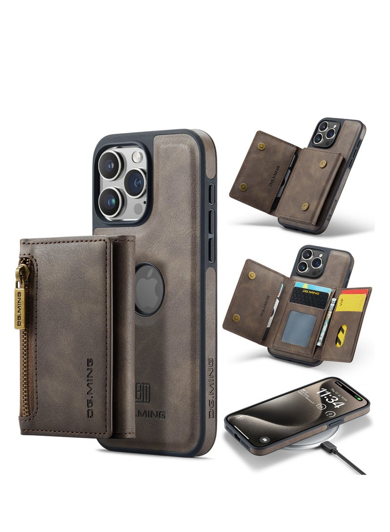 Dg Ming 2 in 1 Clutch Wallet for Iphone 15 Pro Max, Vintage Slim Leather Case Magnetic Detachable Tri-Fold Wallet, Leather Case with Card Holder Pocket Slim Case  - Image 2