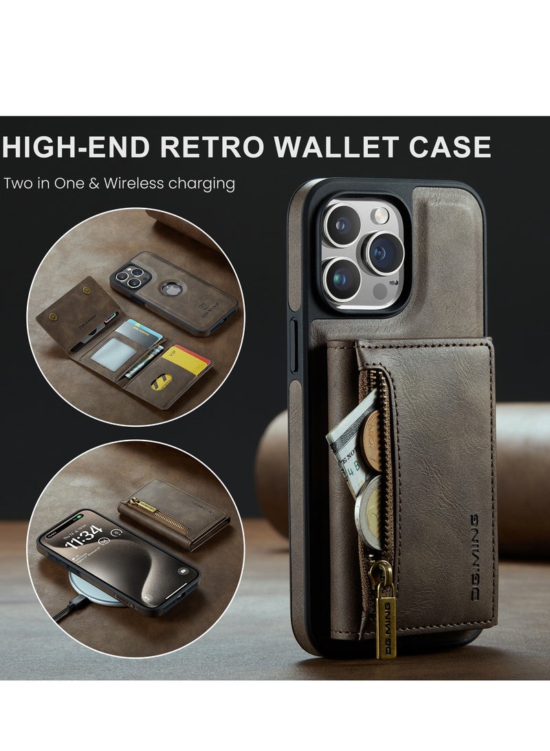 Dg Ming 2 in 1 Clutch Wallet for Iphone 15 Pro Max, Vintage Slim Leather Case Magnetic Detachable Tri-Fold Wallet, Leather Case with Card Holder Pocket Slim Case  - Image 3