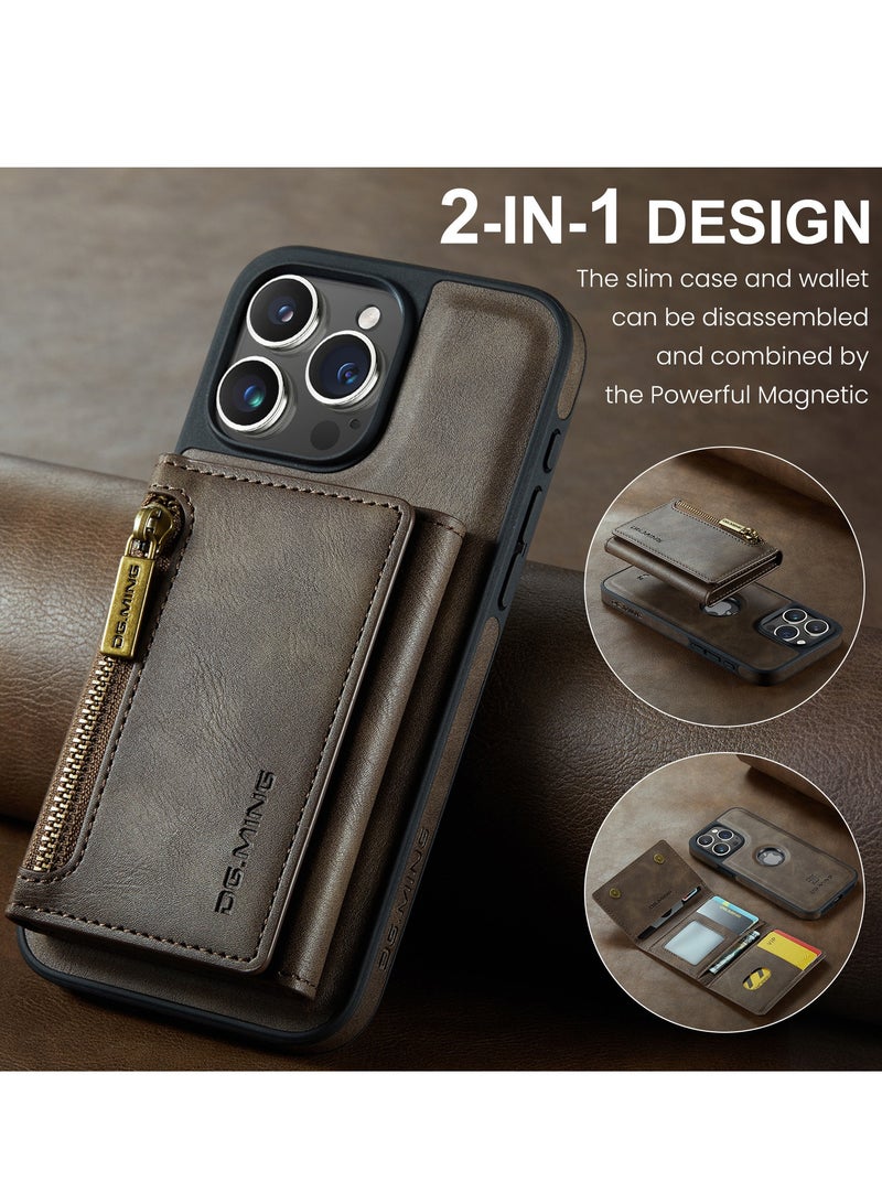 Dg Ming 2 in 1 Clutch Wallet for Iphone 15 Pro Max, Vintage Slim Leather Case Magnetic Detachable Tri-Fold Wallet, Leather Case with Card Holder Pocket Slim Case  - Image 4