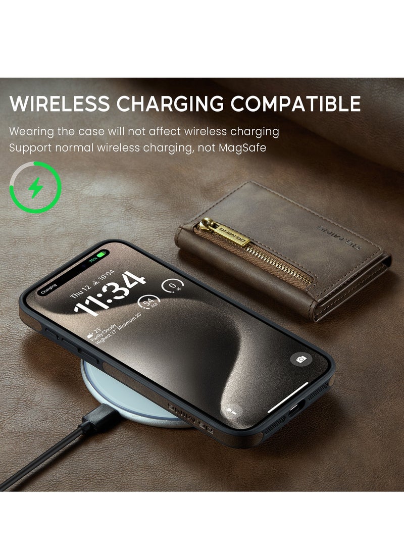 Dg Ming 2 in 1 Clutch Wallet for Iphone 15 Pro Max, Vintage Slim Leather Case Magnetic Detachable Tri-Fold Wallet, Leather Case with Card Holder Pocket Slim Case  - Image 5
