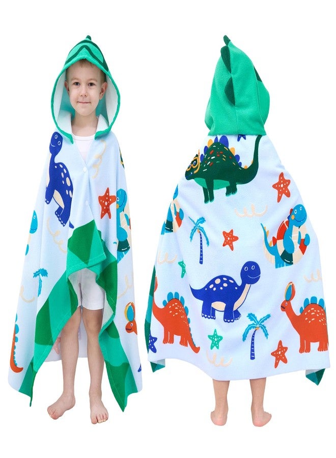 UOMNY Kids Beach Towels-Hooded Towels for Kids,Kids Hooded Bath Towel 30" x 50" for 3-10 Years,Pool Ponchos for Kids with Hood,Boys Beach Towel,Green Dinosaur - Image 1