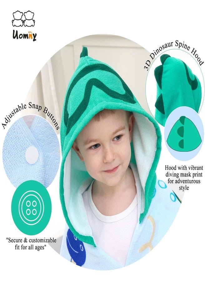 UOMNY Kids Beach Towels-Hooded Towels for Kids,Kids Hooded Bath Towel 30" x 50" for 3-10 Years,Pool Ponchos for Kids with Hood,Boys Beach Towel,Green Dinosaur - Image 2
