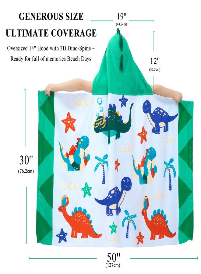 UOMNY Kids Beach Towels-Hooded Towels for Kids,Kids Hooded Bath Towel 30" x 50" for 3-10 Years,Pool Ponchos for Kids with Hood,Boys Beach Towel,Green Dinosaur - Image 4