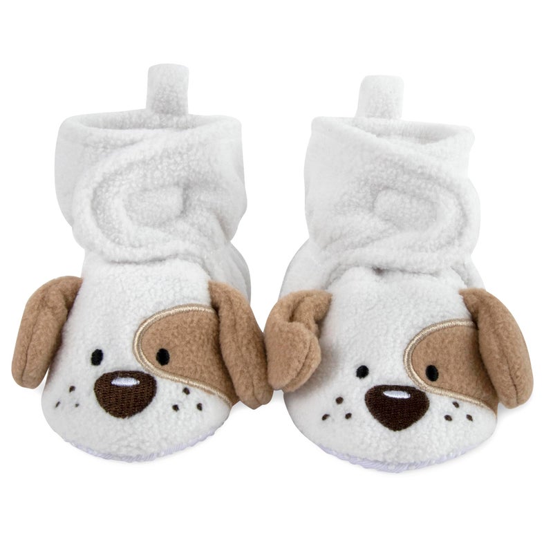 Baby Essentials Cozy Fleece Baby Booties- Sherpa Baby Crib Booties Soft Soled Winter Shoes Unisex Fleece Booties Baby Boy, Baby Girl 0-6 Months (Dotted Puppy Dogs) - Image 1