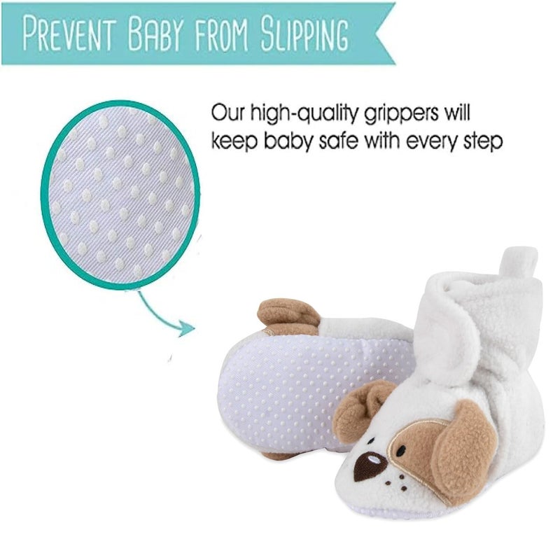 Baby Essentials Cozy Fleece Baby Booties- Sherpa Baby Crib Booties Soft Soled Winter Shoes Unisex Fleece Booties Baby Boy, Baby Girl 0-6 Months (Dotted Puppy Dogs) - Image 4