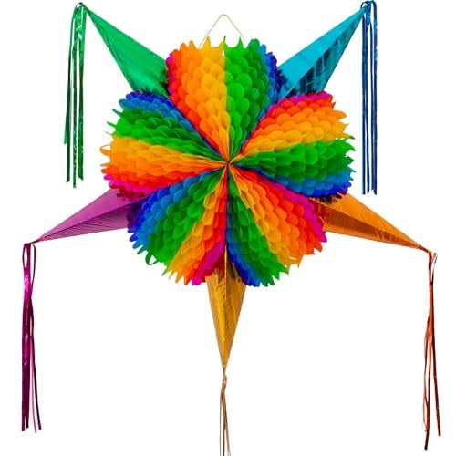 FIESTA WRAPS Mexican Piata XLarge 35 inches Rainbow Pinata Authentic Handmade Foldable Large Pinata for Birthday Party Piatas para Cumpleaos Fiesta Piniata Cinco de Mayo Pinatas - Image 1