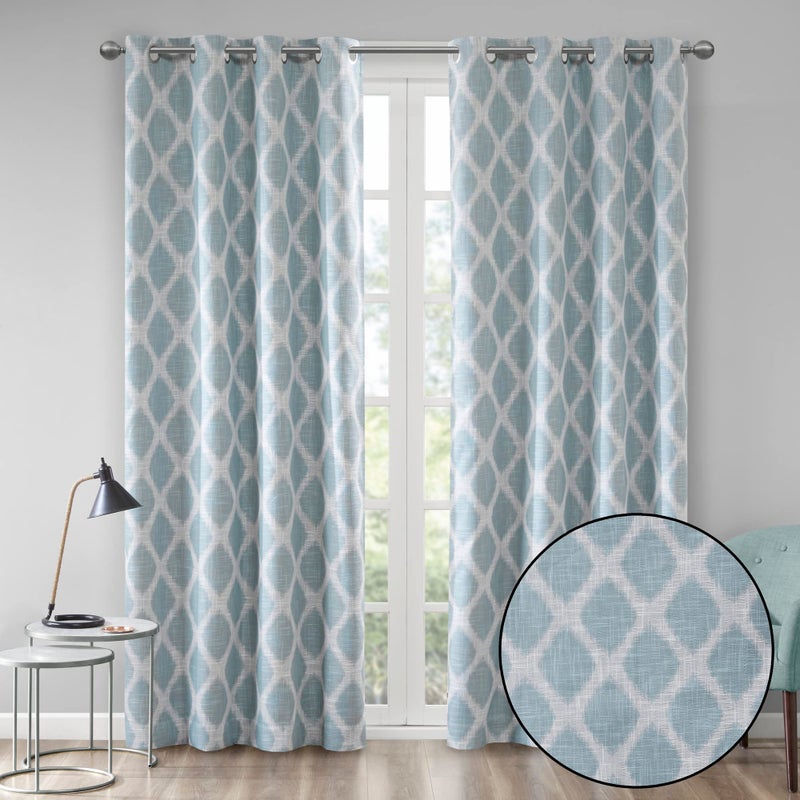 Sun Smart Blakesly Blackout Curtains Patio Window Ikat Print Grommet Top Living Room Decor Living Room Decor Thermal Insulated Light Blocking Drape for Bedroom and Apartments 50 x 84 Aqua