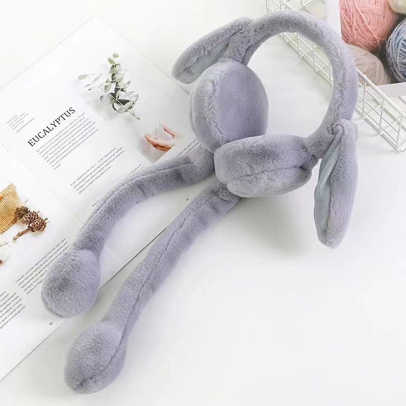 24-year-old trembles with cartoon rabbit ears earmuffs winter warm thick plush Korean version of air bag ears moving earmuffs Gray [no embroidery airbag rabbit earmuff]] 