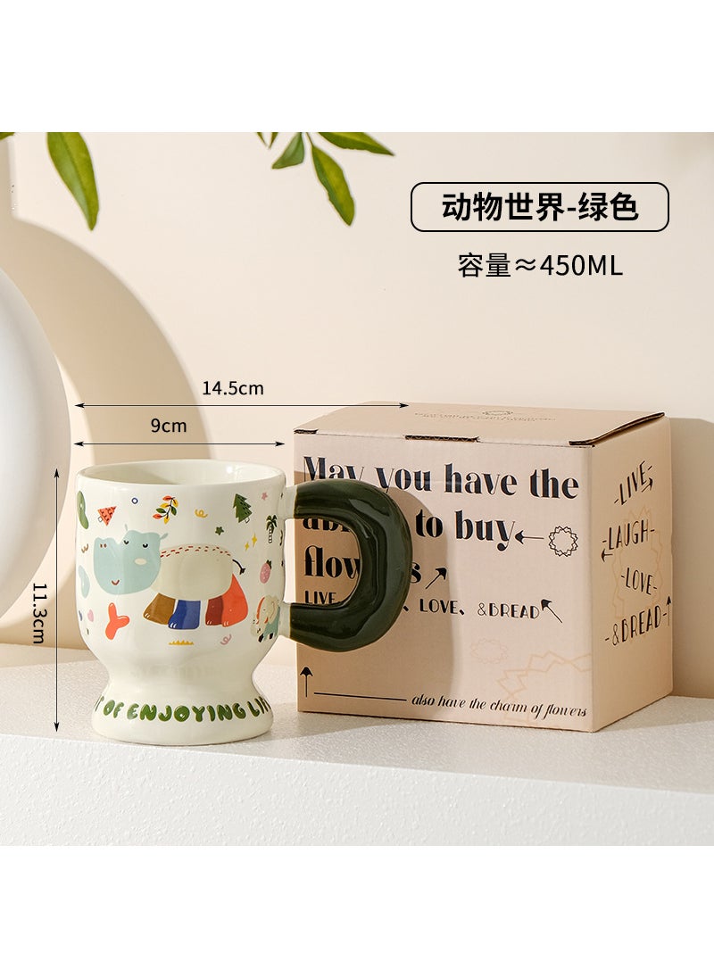 Generic Ceramic Mug Couples Breakfast Cartoon Kids Ladies Tall Cup Gift Green 